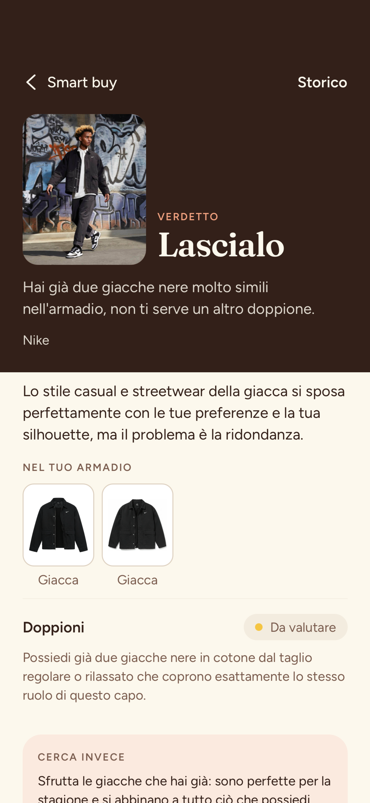 Clomy, schermata Smart buy: il parere su un capo prima di comprarlo